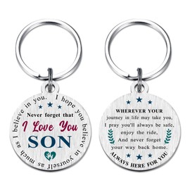 EE&YU Son Christmas Keychain Gifts - Son Birthday Gifts, Grown Son Gifts from Mom Dad, Adult Son 40th Birthday Key Chain, Never Forget I Love You Son Present