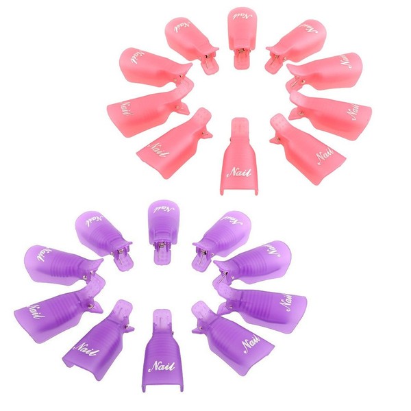 Yueton - Pack de 20 uñas reutilizables para quitar el esmalte de uñas con clip UV, Rosa y púrpura