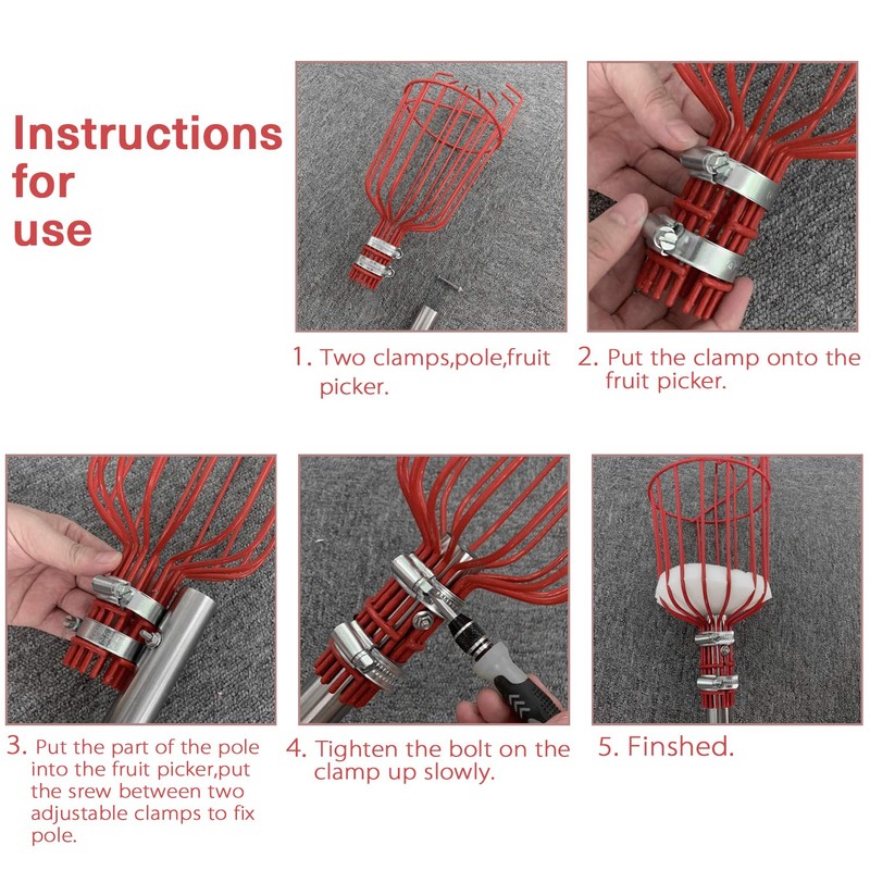 Fruit Picker Tool, Fruit Picker Pole with Basket Height Adjustable