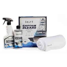 Salty Captain Clears Clean & Polish Kit – Isinglass Cleaner & Boat Polish – 16.9oz Cleaner, 16.9oz Polish & 5 Microfiber Towels – Restores Clarity & Shine to Strataglass, Polyvinyl & Marine Clears