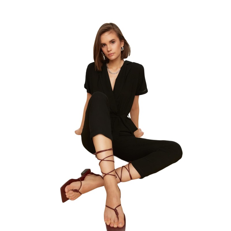 TRENDYOL Women's Belted Jumpsuit, black