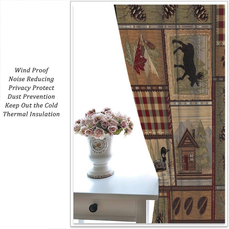 Cabin Curtains, Country Style Farmhouse Deer Bear Nature Forest Window