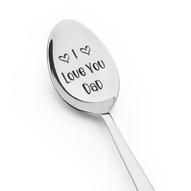 Dad Father Gifts Spoon from Daughter Son - I Love You Dad Spoon Gift for Father Daddy Fathers Day Birthday Gifts Cute Engraved Tea Coffee Spoons Gift for Step Dad Father