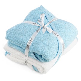 GEEZY Set of 2 Hooded Baby Bath Towel 100% Cotton Soft Absorbent Bath Wrap Newborn Essentials Baby Boy Girl Shower Gifts Blue