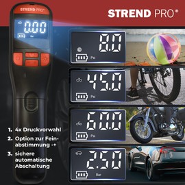 STREND PRO Mini Kompressor 10Bar | Akku Luftpumpe Auto 150PSI | LED | AUTOSTOP | Mobiler Mehrzweckkompressor - Fahrrad Pumpe, Autoreifen Akku Kompressor tragbar, Elektrische Ballpumpe | Luftkompressor