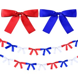 Trandraft 2 Pcs Patriotic Bow Banner Decoration 16. 4 ft 4th of Julyribbon Banner Red White and Blue Memorial Day Decor for Indoor Outdoor Veteran Independence Day Party Supplies