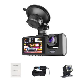 SaZaK 1080P DVR Dash Camera Front&Inside&Rear Camera Driving Recorder 2 Inch Screen Dashcam Support Loop Recording One-Key Lock