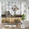 Sokdcam 4PCS Rustic Barn Windmill Shower Curtain Set, Western Farm