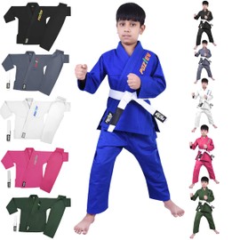 POZTEV Kids Brazilian Jiu Jitsu Gi for Kids BJJ Gi Youth Grappling Kimonos Preshrunk Lightweight Children Martial Arts Training Uniform with Free White Belt (BL,K00)