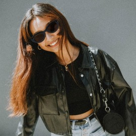 LJCZKA Retro Oval Cat Eye Sunglasses for Women Men 90s Vintage Small Oval Sun Glasses Trendy Cateye Line Sunnies Unique Frame Shades UV400 Protection (Black Brown)