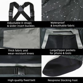 SHOUDE Fishing Waders for Men, Waterproof Chest Waders with Neoprene Stockingfoot Breathable Waders for Fly Fishing &Hunting Grey-XXL