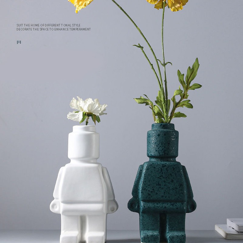 Little Robot Flower Vase Entryway Ornament Resin Flower Vase Decoration