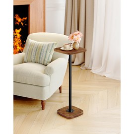 CHOEZON Small Drink Table, Square Side Table for Small Spaces, Martini Table with Pedestal, for Living Room, Bedroom, Rustic Brown and Black TBZ24BF