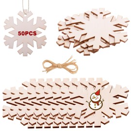 50PCS Christmas Wooden Snowflake Ornaments for Crafts Hanging Decorations DIY Unfinished Wood Crafts to Paint Slices Ornament