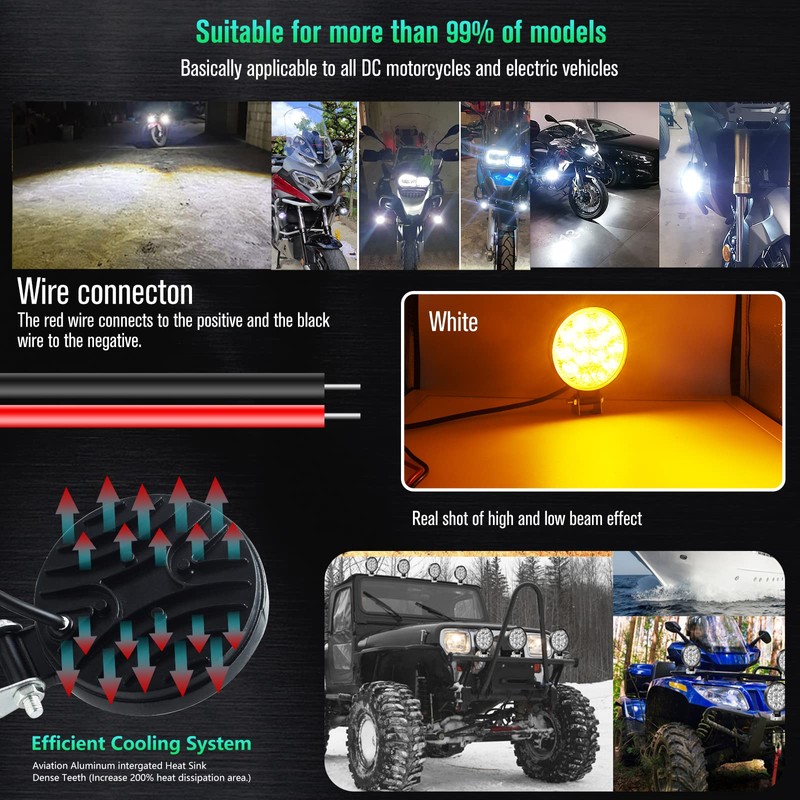 HONLEEX 2Pcs 3.4'' Round Off Road Lights Amber/3000K,14 LEDs 17w