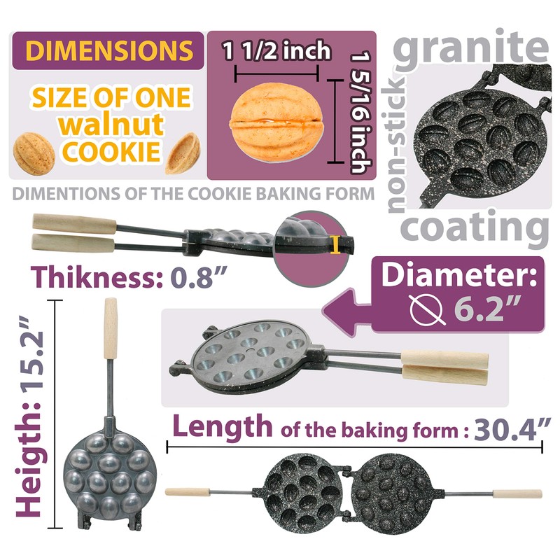Walnut Cookie Maker 12 halves non-stick coating granite stone Cookies