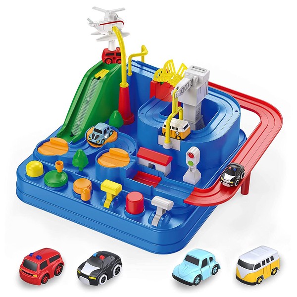 TODARRUN Cars Race Track Toys for Kids 3 4 5 6 7 8 Year Old Boys Girls Gifts,Car Adventure City Rescue Preschool Educational Toys, Vehicle Puzzle Car Track Playsets