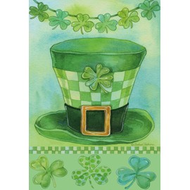 St. Pat's Hat Garden Flag 18" H X 12.5" W Four Leaf Clover