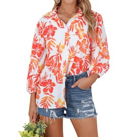 ZXZY Women Pineapple Printed Lapel Collar Half Sleeves Buttons Down Blouse Shirt