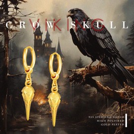 Viking Earrings for Men 925 Sterling Silver Raven Skull Earrings Rune Viking Amulet Jewellery for Men Women Sterling Silver, Sterling Silver, None