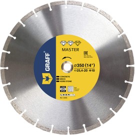Diamond Blade 14 Inch — Professional Diamond Cutting Wheel for Cutting Reinforced Lightweight Concrete, Stone, Granite, Brick, Masonry — Diamond Saw Blade Segment Height 0.394 (10 mm) — GRAFF