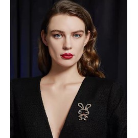 Rhinestone Rabbit Lapel Brooch Pin for Women Girls Golden Plated Cute Bunny Animal Bow Knot Brooches Pins Dainty Christmas Easter Jewelry Gifts for Dress Suit Hat Badges