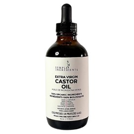 SYMPLE INGREDIENTS Extra Virgin Castor Oil 4oz | Organic | Cold Pressed | Hair Skin Nails Body | Cruelty Free | Vegan | Premium Grade (Not Infused)
