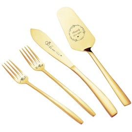 Juego de corte de pasteles para bodas, cuchillos para tartas de boda y servidores para cumpleaños, regalos de despedida de soltera (dorado)