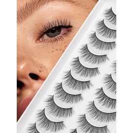Natural Lashes Wispy False Eyelashes Short Lashes Soft Strip Lashes C Curl Eye Lashes Natural 10mm Short Eyelashes 10 Pair Eye Lashes Pack Siligli