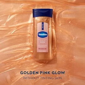 Vaseline Glazed and Glisten Sunlit Glow - Aceite de gel corporal de vainilla y cacao brillante con lípidos ultrahidratantes y manteca de cacao 100% pu