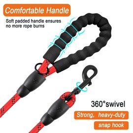 BARKBAY Dog Leashes for Large Dogs Heavy Duty Dog Leash 4/5/6 FT with Comfortable Padded Handle and Highly Reflective Threads for Medium Large Dogs Walking Training Running (4FT-1/2'',Red)