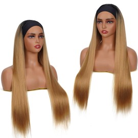 1B/27 Headband Wig Human Hair Straight 24 Inches Ombre Honey Blonde Human Hair Headband wig None Lace Front Wigs Human Hair Wig for Black Women Wear and Go Wig 150% Density wig（1B/27,ST,24Inch)