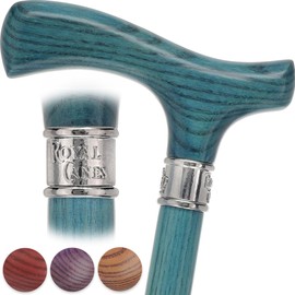 Fritz Comfort Cane – Matching Stained Wood Handle & Shaft Arthritis-Friendly Grip, Walking Stick for Men and Women, Walking Cane for Hiking (Blue Denium Handle, Petite to Smaller Hand)
