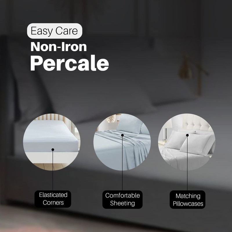 Deep Fitted Bed Sheets Easy-Care Non-Iron Percale 10'' / 25CM