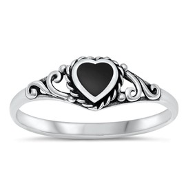 Heart Simulated Black Onyx Promise Ring New .925 Sterling Silver Band Size 4