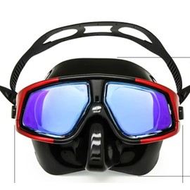 Farsighted/ Nearsighted Swimming Goggles/Glasses & Dive Masks UV Protection (Red Diving Mask, +2.0 Plus)