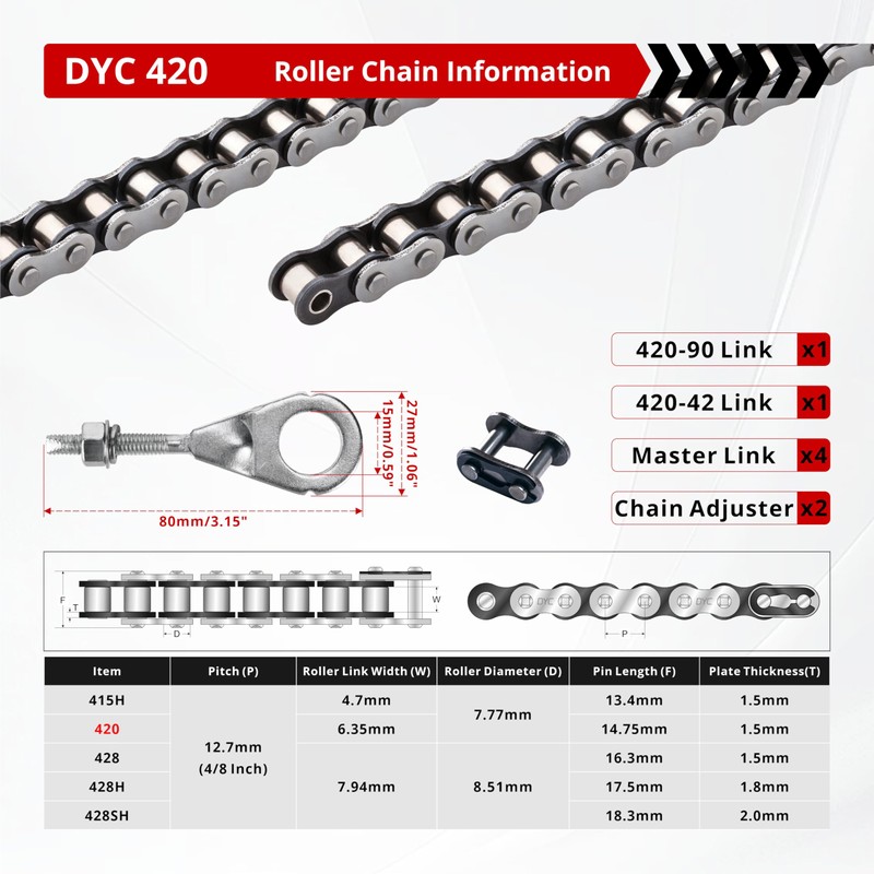 DYC 420 Mini Bike Chain Kit - Front 42 &