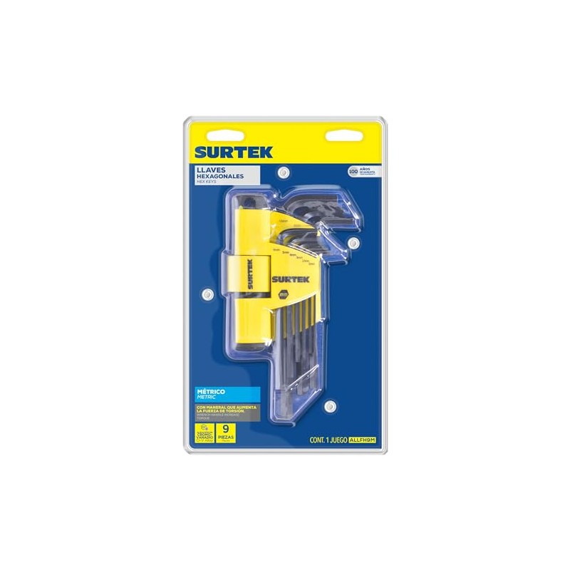 Surtek ALLFH9M Juego de llaves extra largas hexagonales tipo "L",