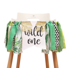 Wild One High Chair Banner for 1st Birthday - Jungle Safari High Chair Banner,Tropical Wild One Themed 1st Birthday Party Decorations,Photo Booth Props,Wild One Shower (Wild One High Chair Banner)