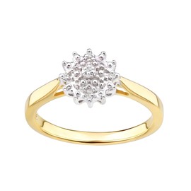 Old English Jewellers 9ct Yellow Gold on Silver Real Diamond Cluster Ring sizes J - V (L)