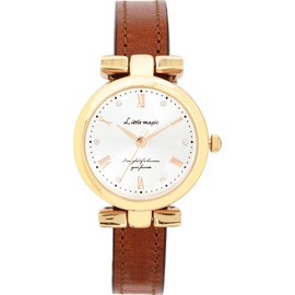 Little Magic Women's Watch, Lightweight, Waterproof, Gold, Zirconia, Dress-Up, Genuine Leather, Leather Strap, Pastel, Antique Color, Made in Japan, Quartz, Metal Allergies