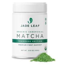 Jade Leaf Matcha Jade Leaf Matcha Organic Ceremonial Grade Matcha Green Tea Powder - Premium Japanese First Harvest Teahouse Edition from Uji and Kagoshima (3.53 Ounce / 100g Tub)