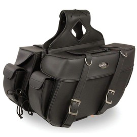 Milwaukee Leather SH57401ZB Large Black 2-Strap Zip-Off PVC Throw Over Motorcycle Saddlebags - Large