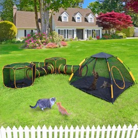Lucky Monet 6-in-1 Outdoor Cat Enclosures for Indoor Cats, Portable Mesh Cat Tents and Tunnel for Outside Enclosed Pet Outdoor Playhouse Playpen with Tunnels for Cats Rabbits Ferrets Puppy