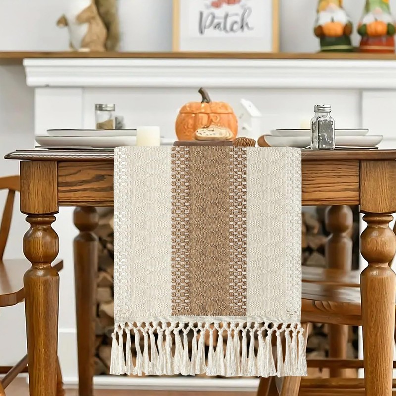 EPCDBBRT 1 Piece Woven Table Runner, Tassel Table Runner, Table