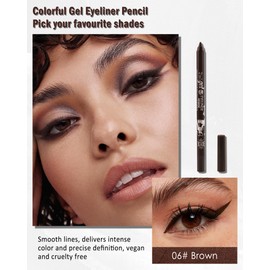 Brown Gel Eyeliner Pencil, Sharpenable Eye Liner Waterproof Smudge proof Long Lasting, Matte Gel Cream Smooth Texture, Intense Color Waterline Eyeliner Pen Makeup with Sharpener, Delineador De Ojos-06