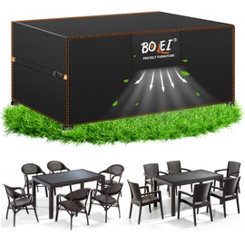 BOLEi Cover Garden Furniture Winterproof Tarpaulin with Ventilation Openings 420D Oxford Fabric Protective Cover Waterproof Rainproof Windproof Protective Cover for Rattan Furniture Balcony Furniture
