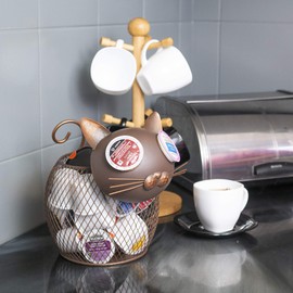 Coffee Pod Organizer - Home Coffee Bar Functional Décor - Café Station Countertop Storage Accessories (Cat)