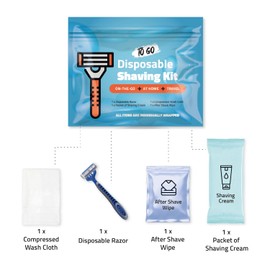 Compact Shaving Kit – Travel Shaving Essentials for Men & Women | Includes Disposable Razor, Shaving Cream, Washcloth & Aftershave Wipe | Hygiene Kit for Travel, Work & Emergencies (Blue)