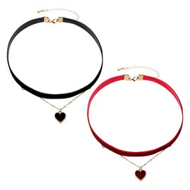 JIHUOO 2 Pcs Chunky Heart Choker Necklaces Love Heart Chokers Black Layered Collar Necklaces Heart Pendant Chain Choker Punk Rock Choker Necklace Adjustable Gothic Velvet Choker for Women